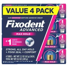 Fixodent Advanced Denture Adhesive, Max Hold, 2.2 oz., 4 pk.