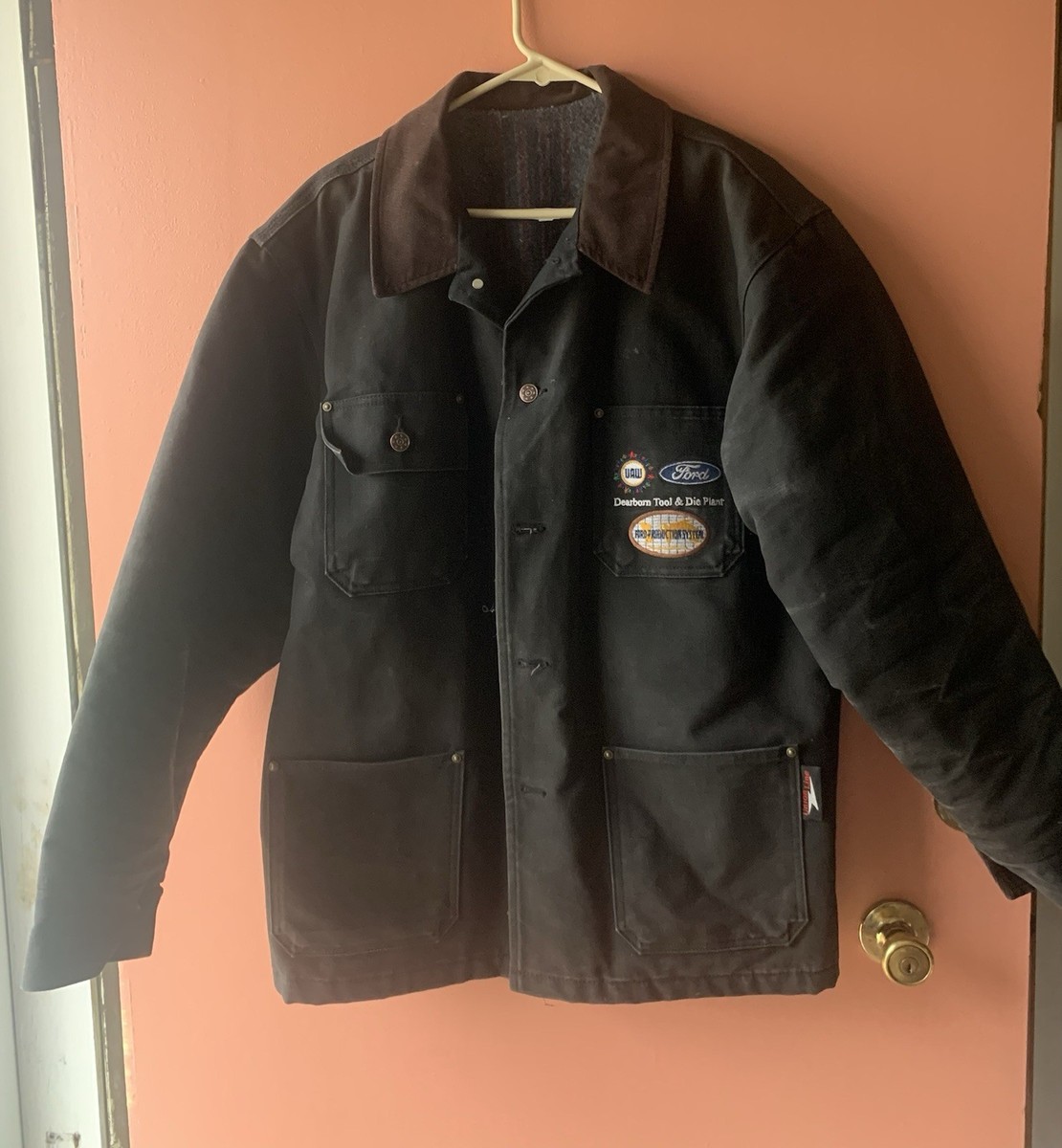Union Line Utility Work Jacket Coat LARGE Blanket Lined UAW FORD