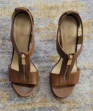 Michael Kors Women's Janet Wedge Sandal Brown Luggage Size 6.5 M