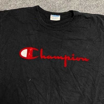 Champion T-Shirt Mens Size XXL Black Red Script Logo Short Sleeve Cotton Casual