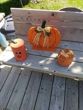 handmade Wooden Pumpkins Halloween/Fall Decor Lot of 3