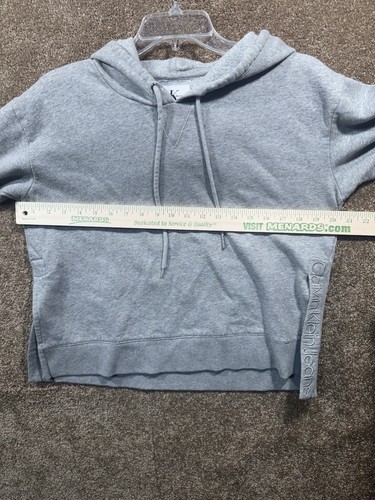 Calvin Klein Felpa Donna Large - Grigio Cropped Manica Lunga con Cappuccio - Foto 6 di 9