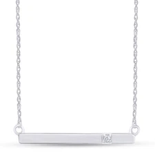 Natural Round Diamond Accents Bar Pendant 18" Necklace 925 Sterling Silver