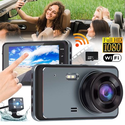 1080P HD 4'' WIFI Dual Lens Car GPS Rearview Touch Screen Dash Cam DVR G-sensor