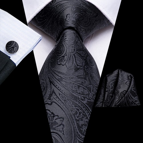 Cravatta uomo nera oro viola paisley righe tinta unita cravatta fazzoletto set matrimonio - Foto 13 di 177