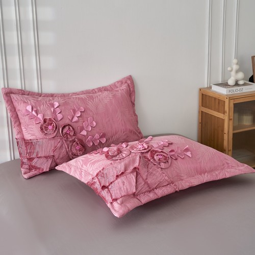 Tache 6 Piece Fancy Satin Pink Royal Dreams Ruffled Floral Comforter Bedding Set - Picture 9 of 11