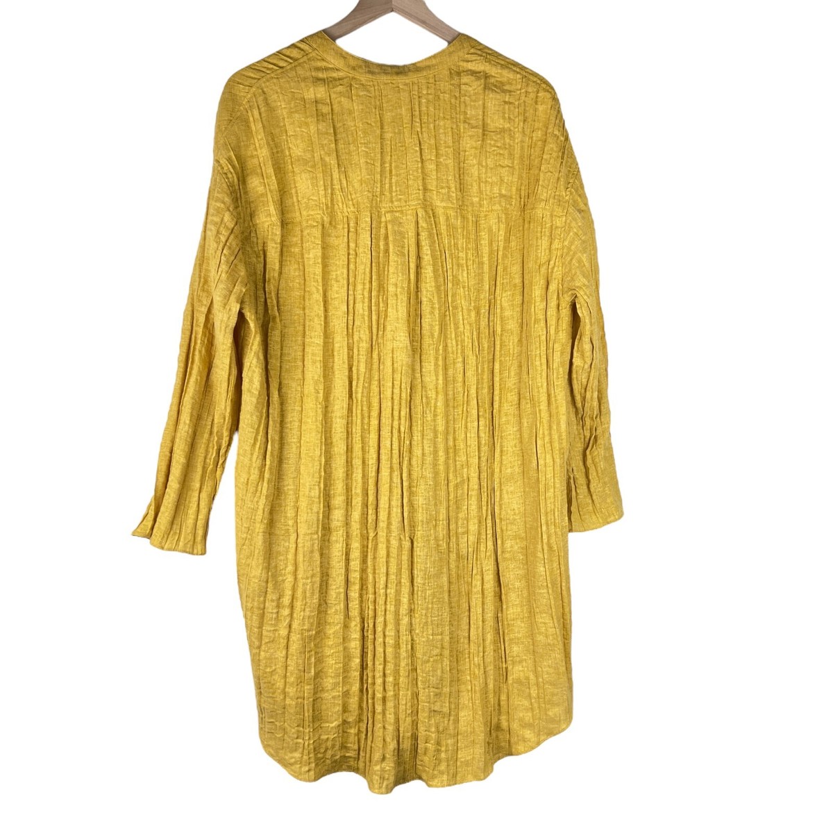 Zara Mustard Yellow V-Neck Pleated Linen Blend Tunic Dress Size XS/Small