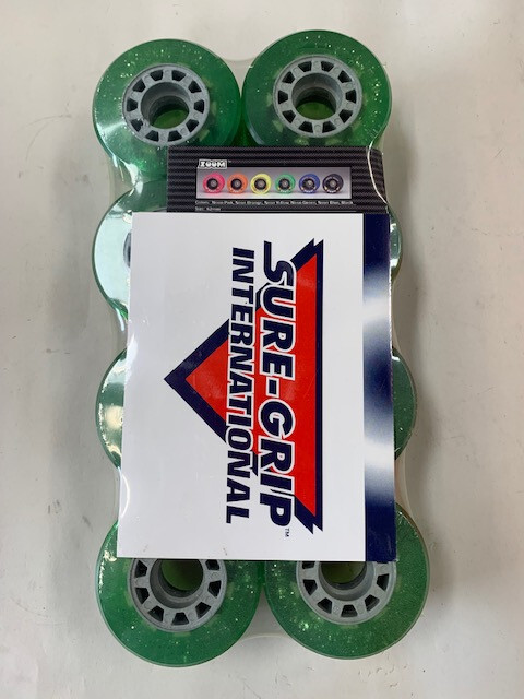 NOS Sure Grip Blast indoor speed roller skating wheels Green with glitter 62mm