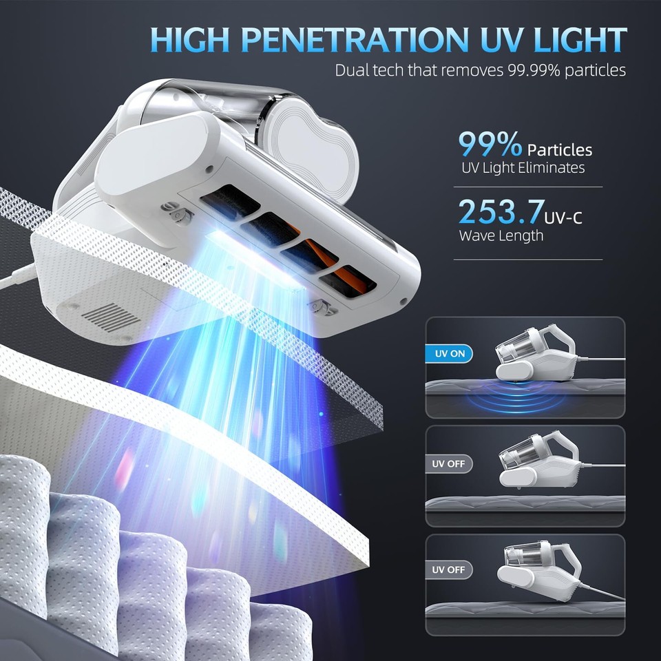 Mattress Vacuum Cleaner Bed Vacuum Cleaner with 16Kpa Suction 253.7nm