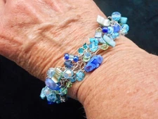 Vintage Artsy Silver Tone Teal & Blue Free Form EXTRA LARGE Bracelet