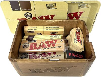 RAW Holz Cache Box Set mit Tablett und Magnetdeckel - kleine Version