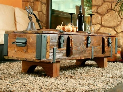 Handgefertigter Vintage Couchtisch Truhe Beistelltisch Sofatisch Holzmöbel Antik - Bild 1 von 4
