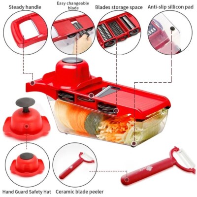6 In 1 Vegetable Cutter with Steel Blade Slicer Potato Carrot Cheese Grater New
