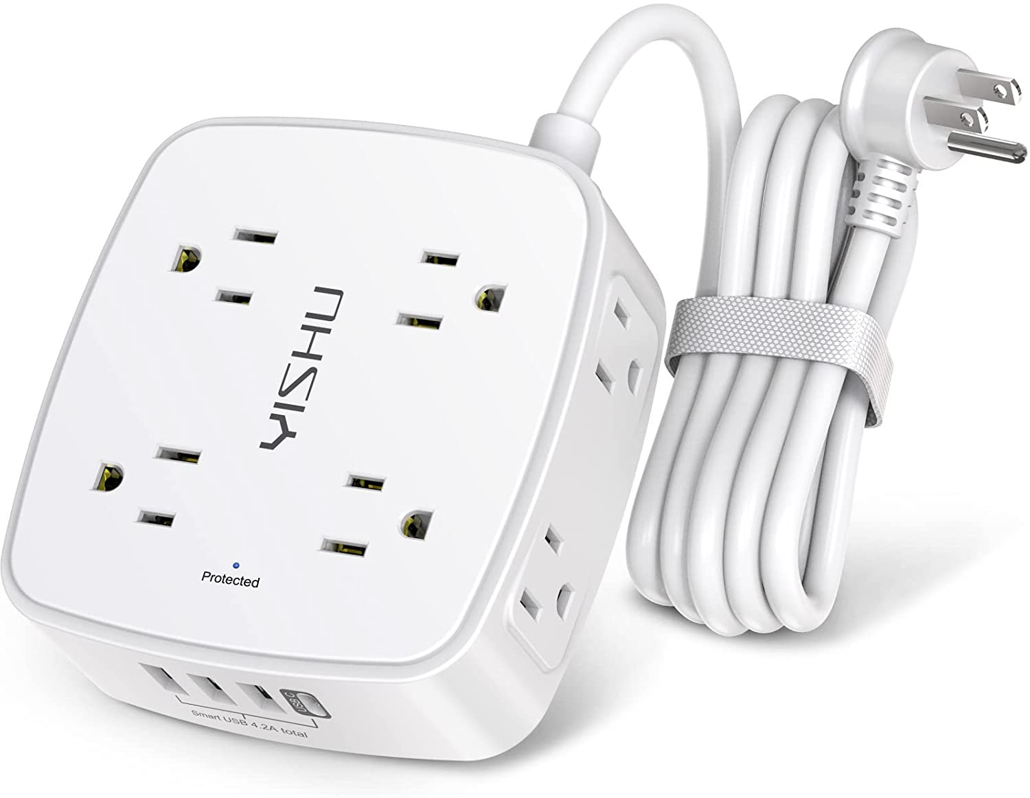 6 Ft Surge Protector Power Strip 8 Widely Outlets with 4 USB Ports 3 Side Outlet