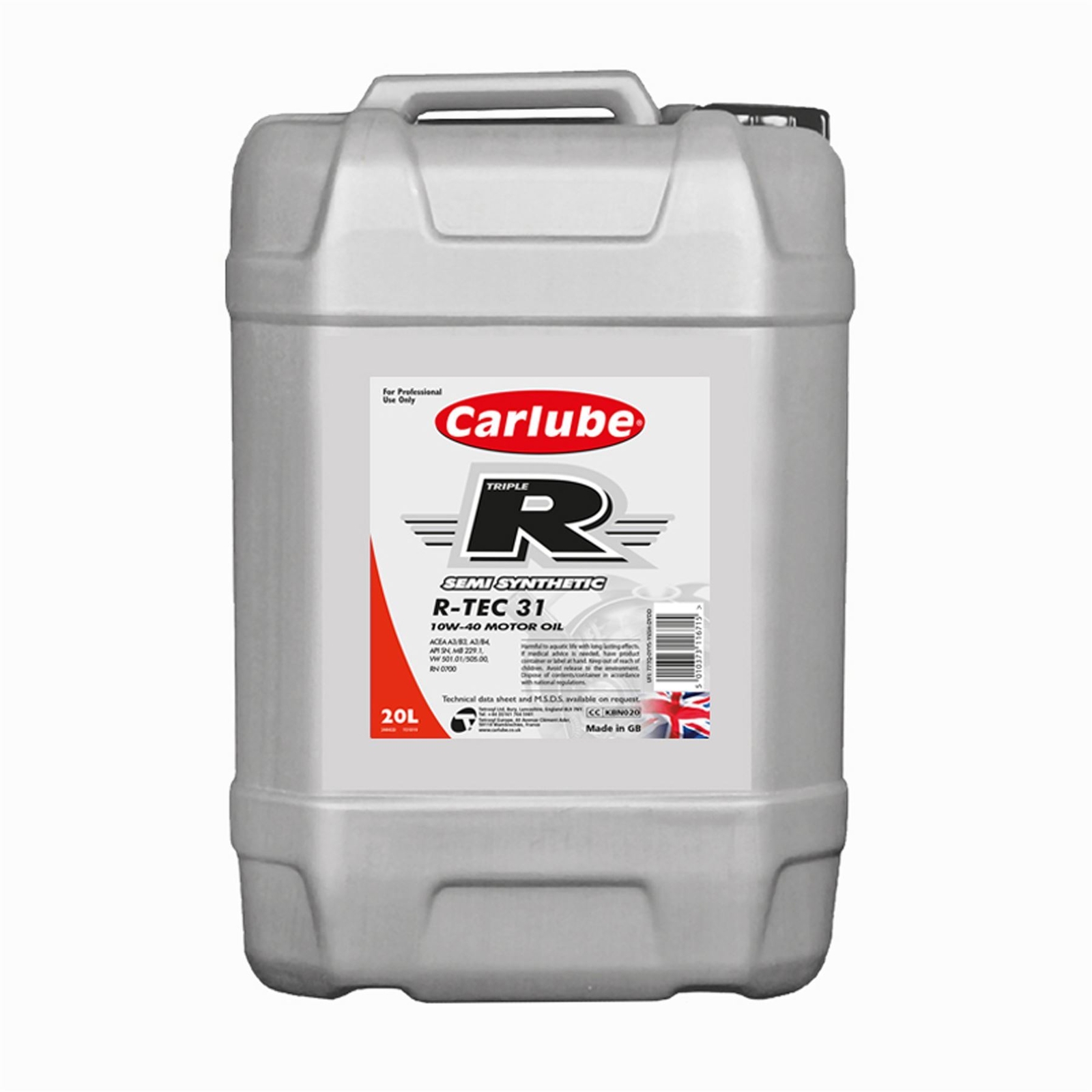 Carlube Engine Oil 20L Triple R 10W40 A3 B4 Semi Synthetic 1 Litre R
