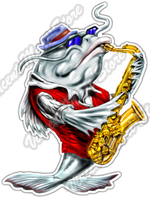 Catfish Blues Sax Saxophone Music Jazz Fish Car Bumper Vinyl Sticker ...