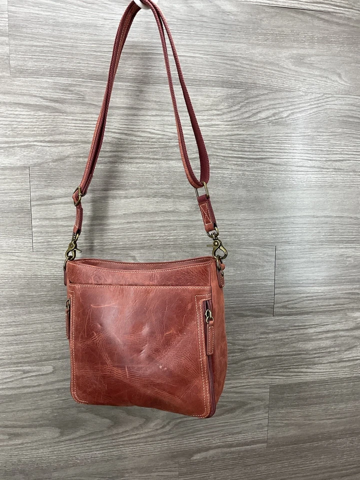 Distressed Leather Slim X-Body RFID Purse Red - Image 2 of 4