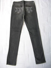 MEK Ulan Bator Cigarette Low Skinny Jean Women Sz 28 Black Gray Distressed L33.5