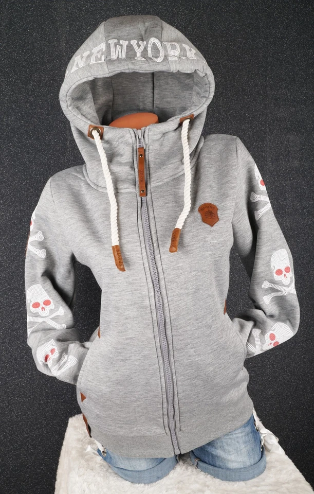 Damen Sweat Jacke Kapuze Hoodie Fleece gefüttert Übergangsjacke Skull M-3XL - Bild 4 von 4