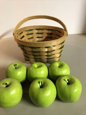Set of 6 Faux Fruit Green Apples Home Decoration Décor 3" Each W/ Basket