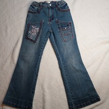 Girl No Or And Blue Jeans Sz 10 Embroidery Flared Leg Elastic Waist Zip Up