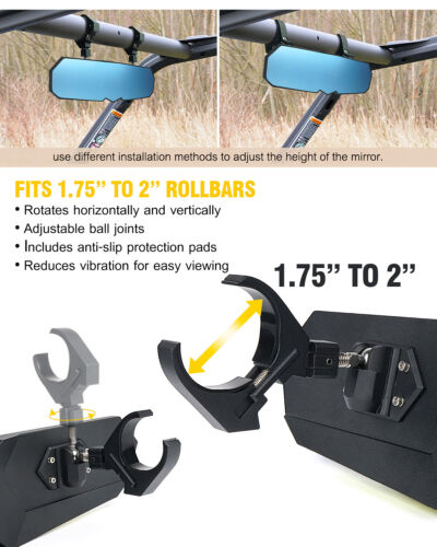UTV Convex Rear View Center Mirror For 2020-2023 Polaris w/ Light for 1.75"-2" - Bild 3 von 8