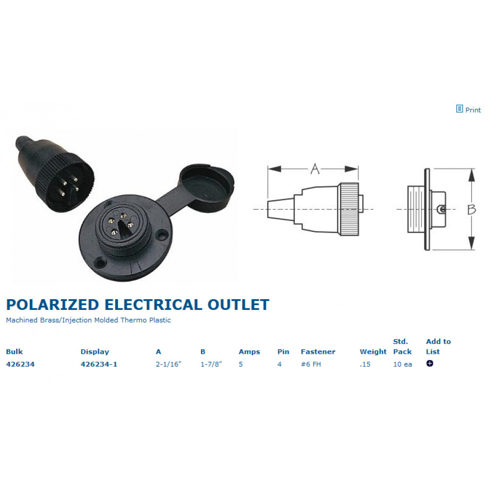 Sea-Dog 426234-1 Molded Thermo Plastic Polarized Electrical Outlet 4 Pin