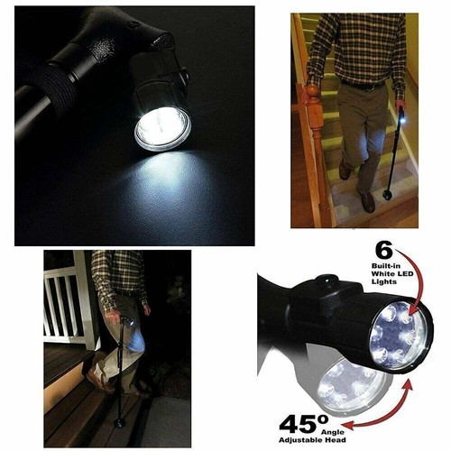 FOLDABLE WALKING STICK WITH LED LIGHT DISABILITY HEAVY DUTY CANE TORCH ALUMINIUM - Picture 21 of 24