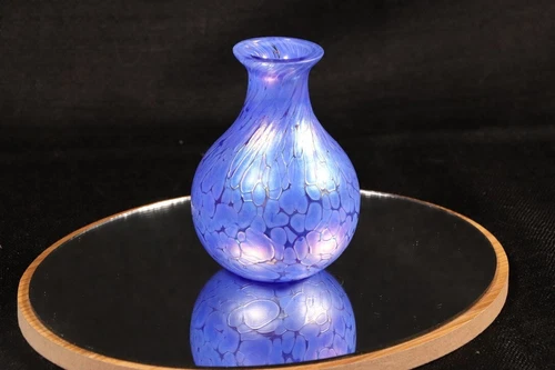 Iridescent Blue Purple Perfume Bottle, Blown Art Glass, vintage