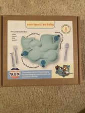 Constructive Baby Construction Box Baby Toddler Food Plate Pusher Spoon Fork