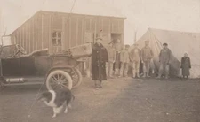  1910s Group with automobile tent rural setting RARE Photo RPPC Postcard