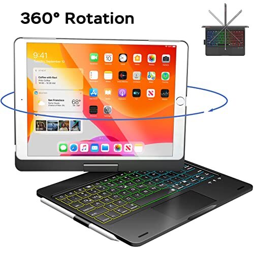 iPad 9th Generation Case with Keyboard 360° Rotatable Touchpad and 7 Black - Picture 6 of 7