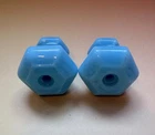 2 VTG Blue Opaline MILK GLASS Cabinet Knobs Hexagonal Faceted—NOS!