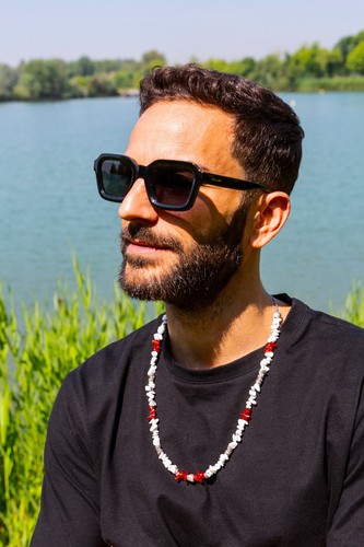 COLLANA NAXOS estate surfista artigianale uomo, Cryady, bianco corallo rosso - Foto 3 di 7