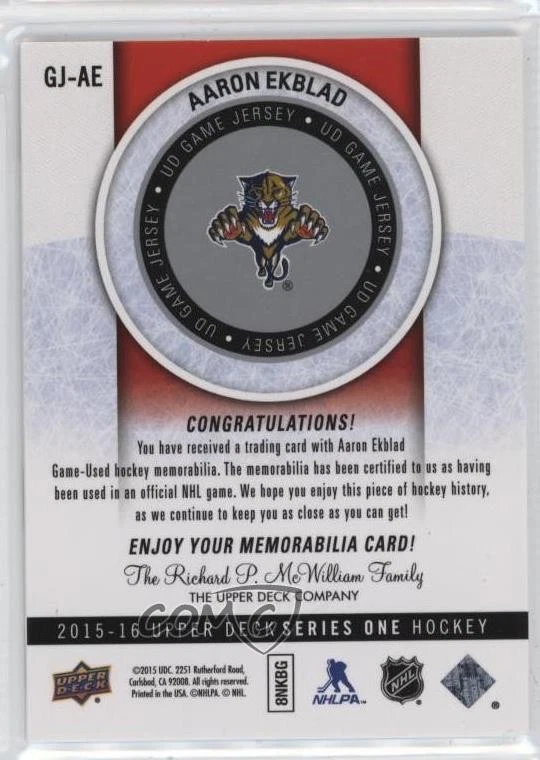 2015-16 Upper Deck UD Game Jersey Series 1 Aaron Ekblad #GJ-AE - Image 2 of 2