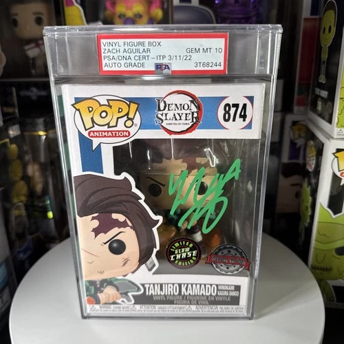 Funko Pop Demon Slayer Tanjiro CHASE #874 Zach Aguilar Signed Autographed GEM 10