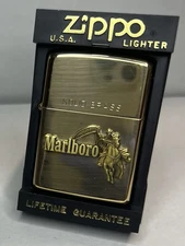 Zippo Lighter Marlboro IX 93 Advertising Solid Brass Rodeo Bronco Lasso