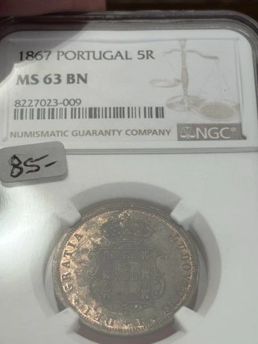 1867 Portugal 5 Reis One Of The Top 3 Graded NGC MS 63 Bn