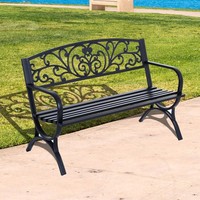 Outsunny Gartenbank Sitzbank Bank Metall GartenmöBel 2-Sitzer Schwarz
