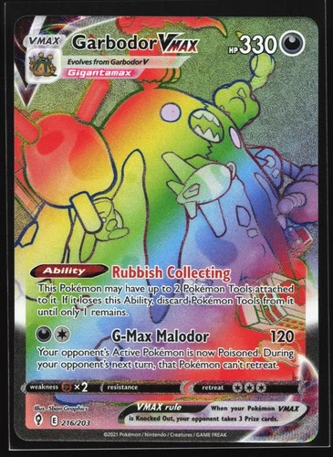 Garbodor VMAX 216/203 SWSH07: Evolving Skies Secret Rare Pokemon Card