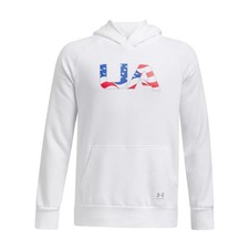 Under Armour Boy's UA Freedom Rival Fleece Wordmark Flag Hoodie White