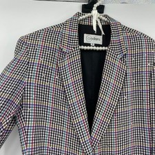 Cedars Blazer Womens Small Houndstooth Plaid Structured Vintage Glam Rhinestones