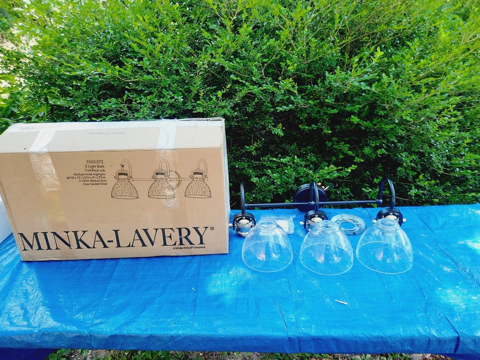 Minka Lavery Monico 3 Light 26" Wide Bathroom Vanity Light Black / Nickel *NEW* - Image 2 of 4