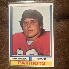 John Hannah Rookie Card 1974 Topps #383 New England Patriots HOF (RC). rookie card picture