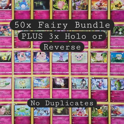 50x Fairy Pokemon TCG No Duplicates Random PLUS 3x Holo or Reverse Foil LP-NM