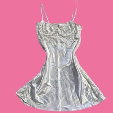 Vintage Frederick  s of Hollywood Lace Satin Slip Dress Size Small White Lace