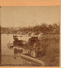 Boathouse Row Fairmount Park Philadelphia Pa.  Stereoview Photo