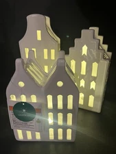 3 Lighthouse Town House Ceramic Tealight Candle Holders