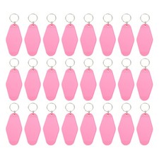 Vintage Motel Keychain, 24 Pack Blank Hotel Keychains Key Tag, Pink