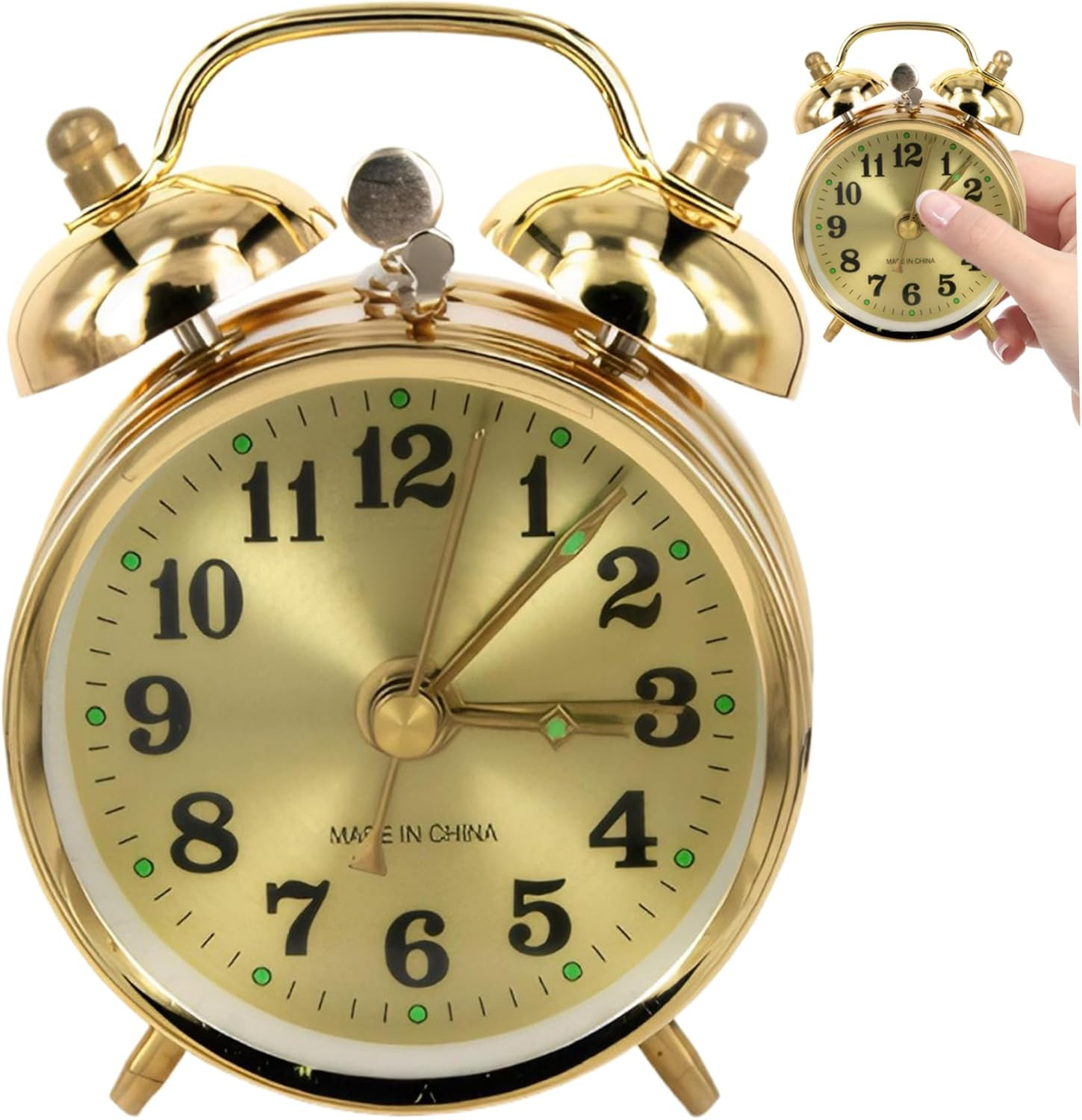 No Batteries, Vintage Gold Mechanical Bell Alarm Clock With